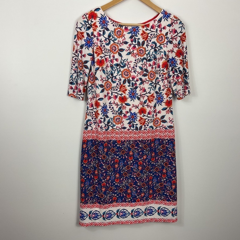 Eliza J Floral Poppy Floral Elbow Sleeve Shift Dress Womens Size 6